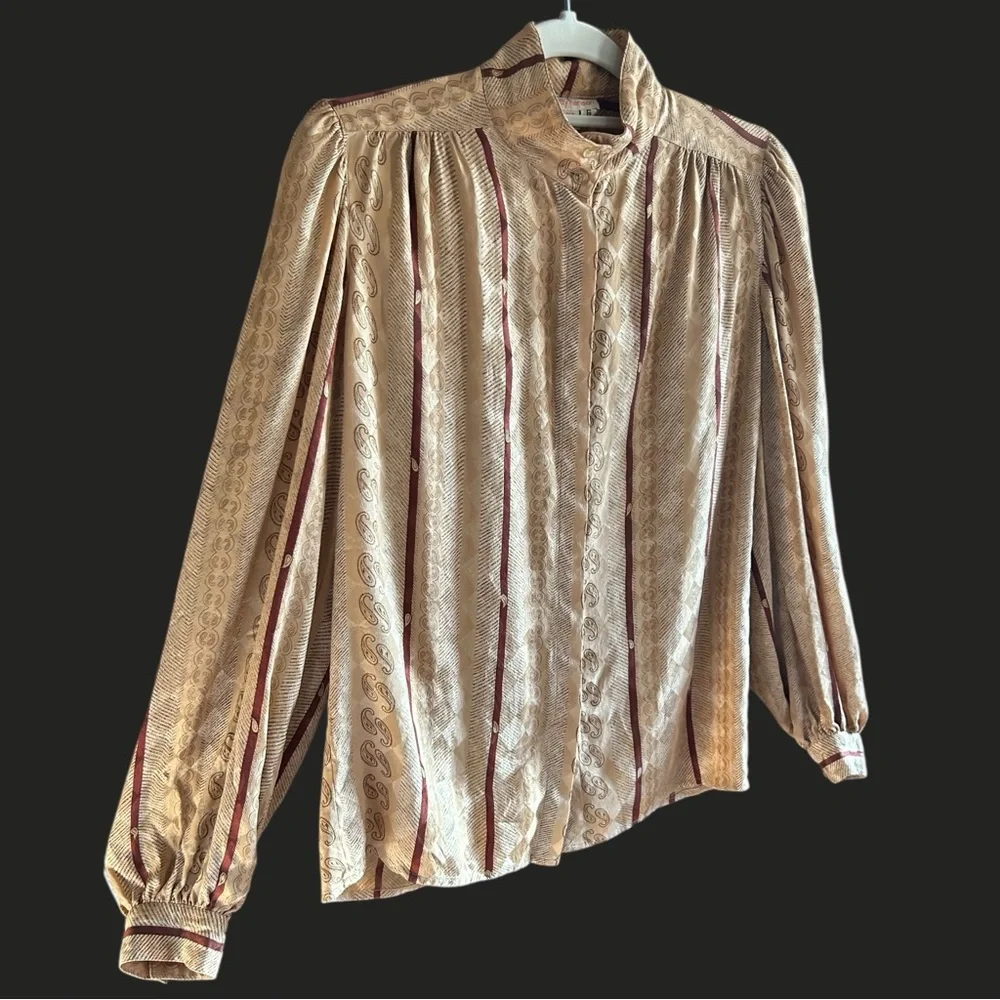 VINTAGE SILK BETTY HANSON Paisley Diamond Print High Neck Blouse 6 - Picture 3 of 10